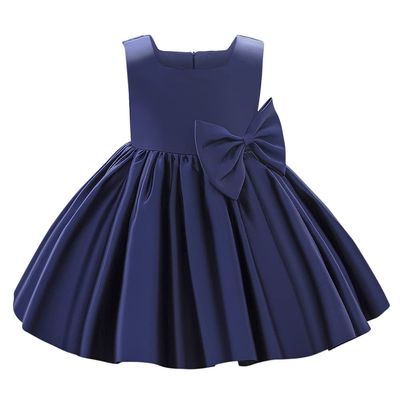 AFAVOM Infant Girls Bowknot Tutu Dress Wedding Flower Girl Dress Formal Party Outfit Princess Prom Christening Ball Gown Satin Pageant Dress Photo Shoot Cake Smash Baptism Dress Dark Blue 6-12 Months