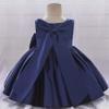 AFAVOM Infant Girls Bowknot Tutu Dress Wedding Flower Girl Dress Formal Party Outfit Princess Prom Christening Ball Gown Satin Pageant Dress Photo Shoot Cake Smash Baptism Dress Dark Blue 6-12 Months view 2