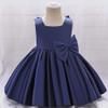 AFAVOM Infant Girls Bowknot Tutu Dress Wedding Flower Girl Dress Formal Party Outfit Princess Prom Christening Ball Gown Satin Pageant Dress Photo Shoot Cake Smash Baptism Dress Dark Blue 6-12 Months view 3
