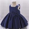 AFAVOM Infant Girls Bowknot Tutu Dress Wedding Flower Girl Dress Formal Party Outfit Princess Prom Christening Ball Gown Satin Pageant Dress Photo Shoot Cake Smash Baptism Dress Dark Blue 6-12 Months view 4