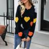 FOMOYUU Women Heart Print Sweater Valentine 's Day Pullovers Long Sleeve Round Neck Knitted Blouse Casual Loose Sweatshirt (C Black, L) view 2