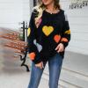 FOMOYUU Women Heart Print Sweater Valentine 's Day Pullovers Long Sleeve Round Neck Knitted Blouse Casual Loose Sweatshirt (C Black, L) view 3