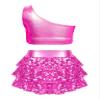 XUNZOO Kids Girls Shiny Sequin 2 Piece Outfits Jazz Latin Samba Dance Performance Dance Costume Dancewear 02#HotPink 5-6 Years view 2