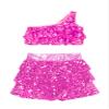 XUNZOO Kids Girls Shiny Sequin 2 Piece Outfits Jazz Latin Samba Dance Performance Dance Costume Dancewear 02#HotPink 5-6 Years view 3