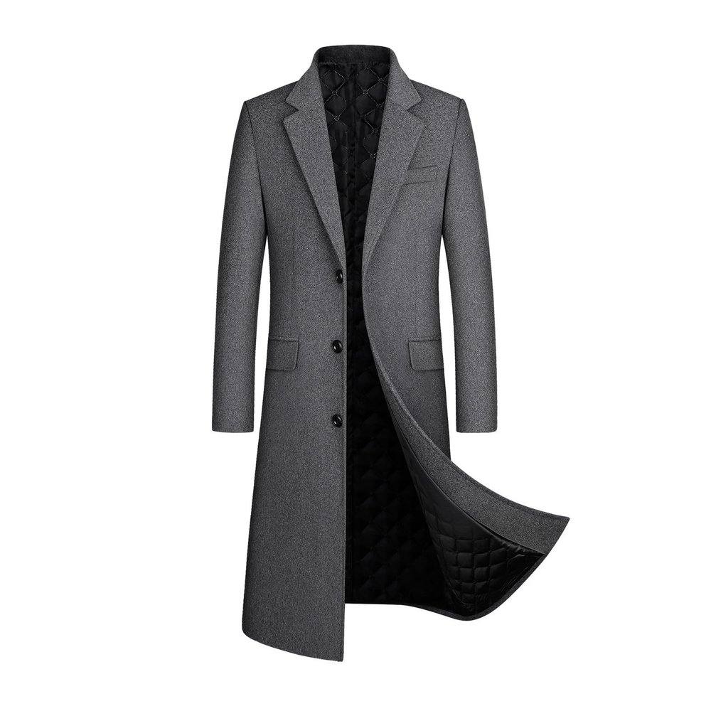 Zeiyignr Men's Classic Wool Trench Coat Single Breasted Mid Long Wool Blend Top Pea Coats Jackets Business Casual Overcoat