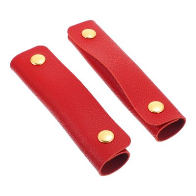 2pcs Leather Luggage Handle Wraps, Handbag Handle Grip Protectors Soft Purse Strap Cover Pad with Brass Clasps for Suitcases, Shopping Bag Red