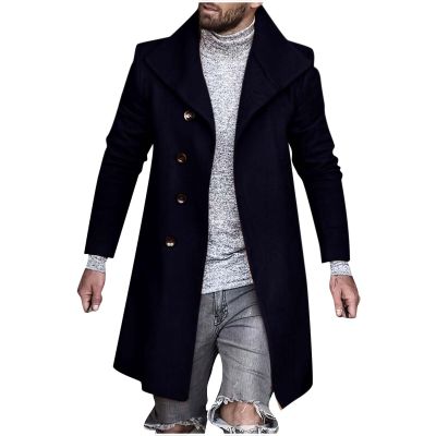 Ctreela Stylish Lapel Collar Overcoats for Men's Wool Blend Slim Fit Mid Length Trench Coats Single Breasted Windbreaker