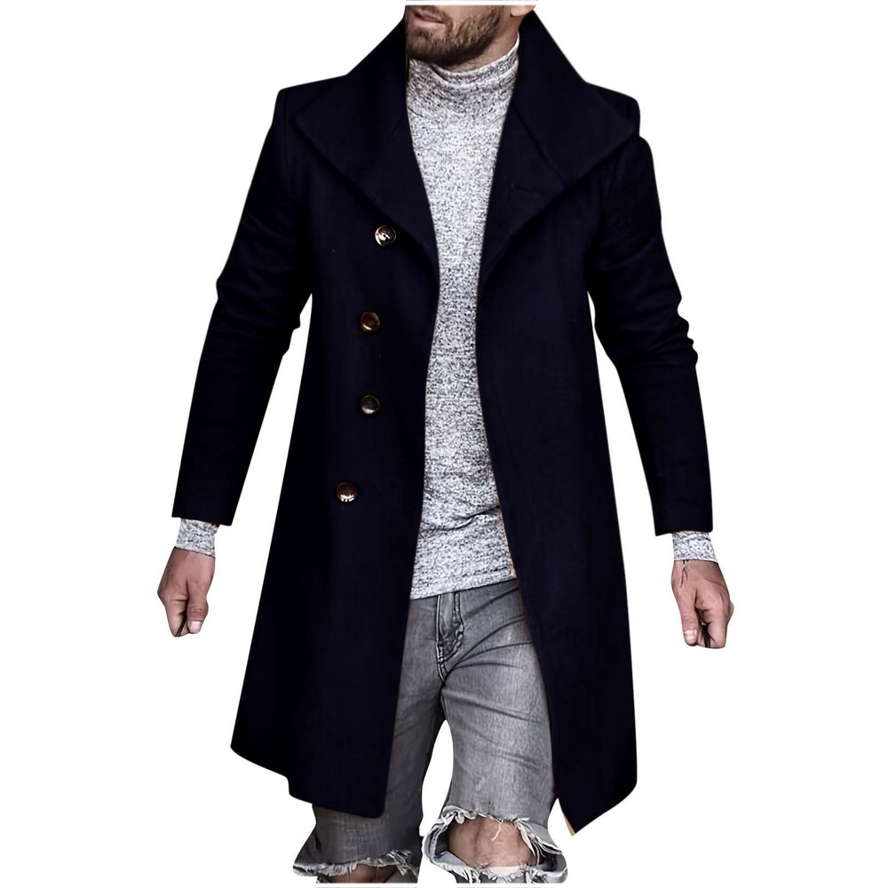Ctreela Stylish Lapel Collar Overcoats for Men's Wool Blend Slim Fit Mid Length Trench Coats Single Breasted Windbreaker
