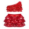 XUNZOO Kids Girls Shiny Sequin 2 Piece Outfits Jazz Latin Samba Dance Performance Dance Costume Dancewear 02#Red 5-6 Years view 1