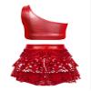 XUNZOO Kids Girls Shiny Sequin 2 Piece Outfits Jazz Latin Samba Dance Performance Dance Costume Dancewear 02#Red 5-6 Years view 2