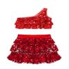 XUNZOO Kids Girls Shiny Sequin 2 Piece Outfits Jazz Latin Samba Dance Performance Dance Costume Dancewear 02#Red 5-6 Years view 3