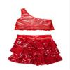 XUNZOO Kids Girls Shiny Sequin 2 Piece Outfits Jazz Latin Samba Dance Performance Dance Costume Dancewear 02#Red 5-6 Years view 4