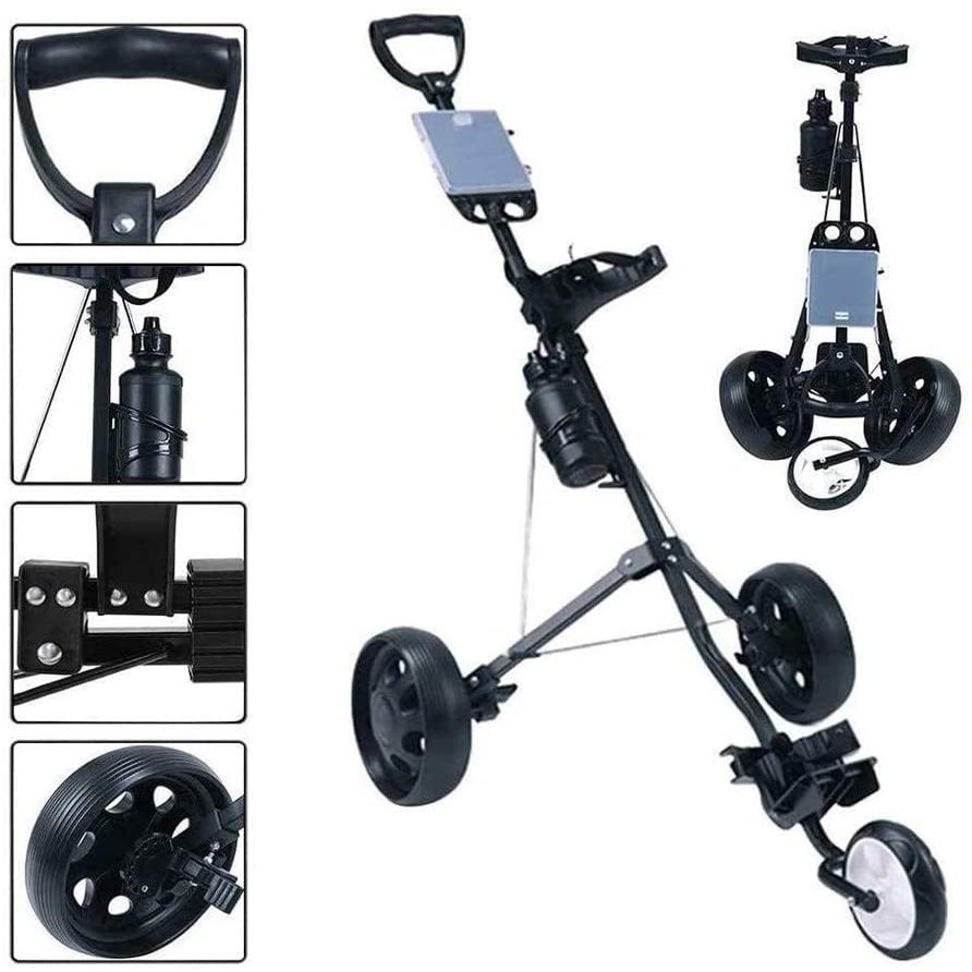 Golf Cart 3 Wheel, Golf Push Cart One Second to Open and Close, Collapsible Golf Caddy, Lightweight Golf Cart