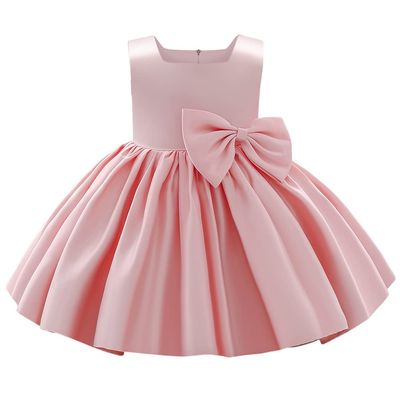 AFAVOM Infant Girls Bowknot Tutu Dress Wedding Flower Girl Dress Formal Party Outfit Princess Christmas Prom Christening Gown Satin Pageant Dress Photo Shoot Cake Smash Baptism Dress Pink 3-4 Years