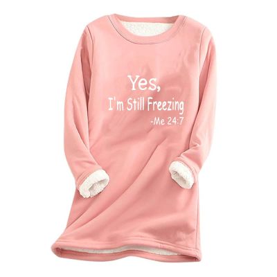 SMIDOW Womens Sherpa Fleece Lined Sweater Shirt Casual Warm Winter Fuzzy Pullover Sweatshirt Soft Loungewear Underwear Sweater for Women 2023 Trendy Pink M