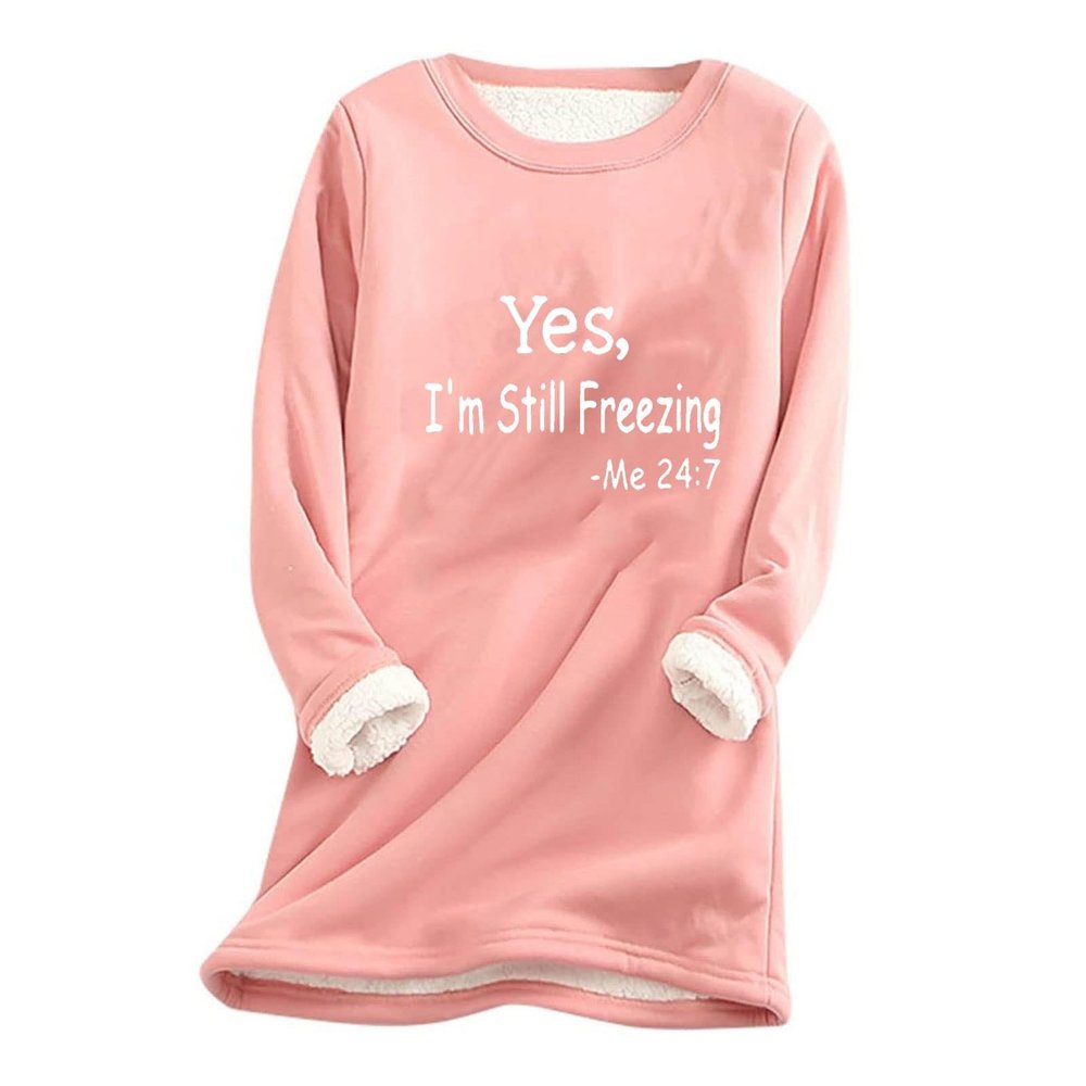 SMIDOW Womens Sherpa Fleece Lined Sweater Shirt Casual Warm Winter Fuzzy Pullover Sweatshirt Soft Loungewear Underwear Sweater for Women 2023 Trendy Pink M