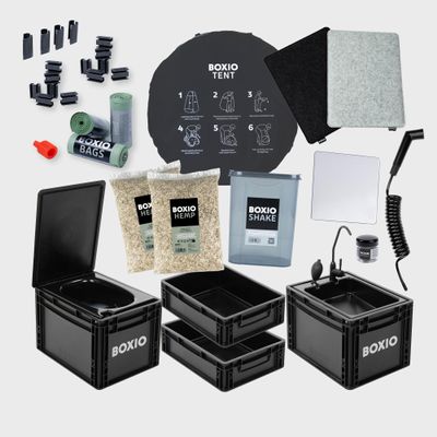 BOXIO - Sanitary Edition: Mobile Camping Bathroom All-in-One Solution, Mobile Camping Sink, Camping Toilet, Shower Head, Shower Tent & Extensive Camping Accessories