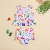 kacubwyy Little Girls Swimsuit Sleeveless Ruffle Top & Shorts Two Piece Tankinis Set Kids Swimwear Bathing (4 Years,Dinosaur) view 2