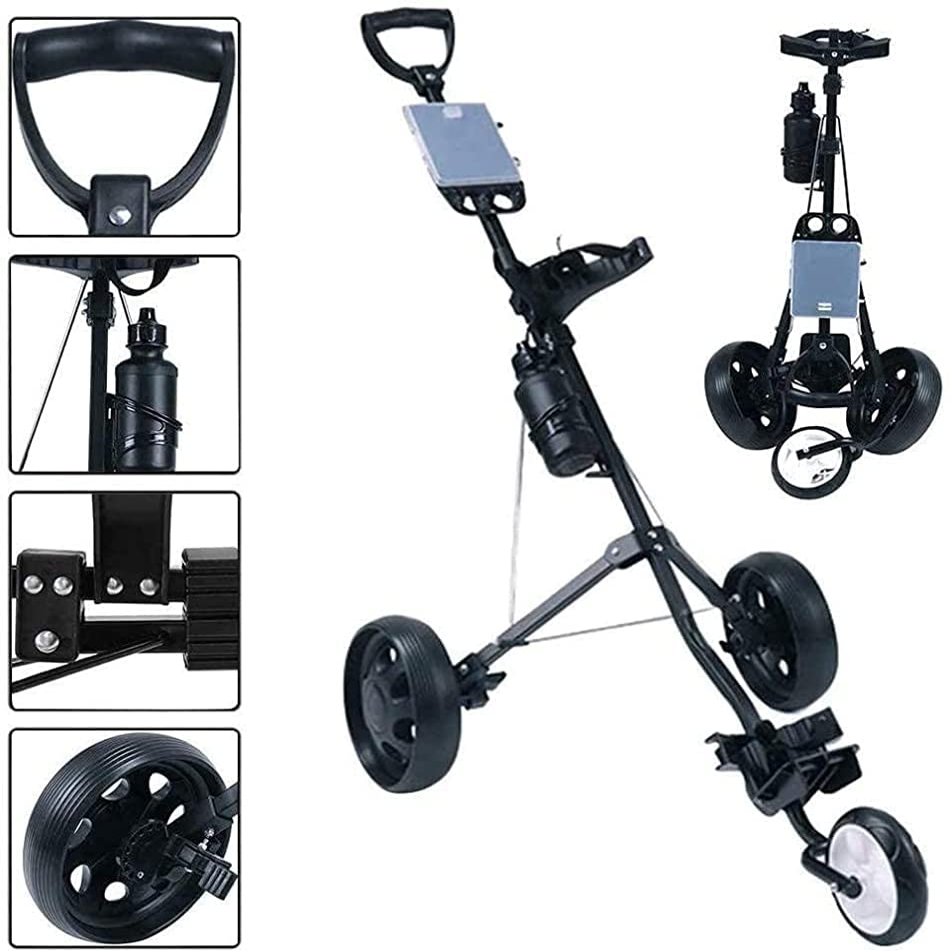 3 Wheel Golf Cart One Second to Open and Close, Collapsible Golf Caddy, Lightweight Golf Cart with Scorecard