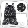 HOLYLUCK Drawstring Backpack Bag Sport Gym Sackpack (Black background white Dog Paw Prin) view 3