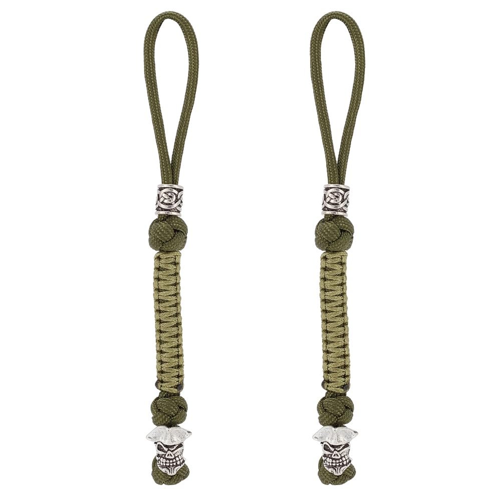 DELORIGIN 2pcs Knife Lanyards with Alloy Skull Beads Tactical Lanyard Clip Pendant Strap EDC Accessories for Knife Buckle Travel Car Keychain Backpack Camping Zipper Pulls