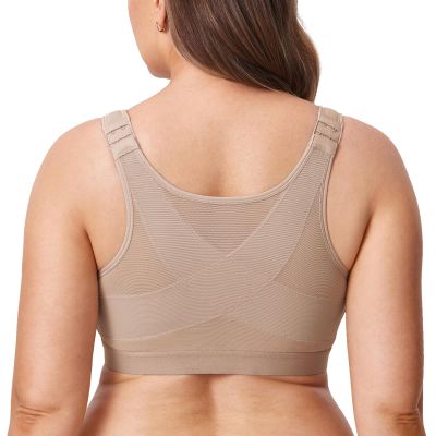DELIMIRA Women's Front Closure Posture Wireless Back Support Full Coverage Bra Sea Fog 48DD