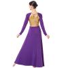 ODASDO Praise Dance Dresses for Women, Adult Lyrical Dance Costume Liturgical Worship Church Dancewear Golden Metallic Asymmetric Hem Pleated Swing Full Length Loose Fit Maxi Gown Purple S view 2