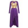 ODASDO Praise Dance Dresses for Women, Adult Lyrical Dance Costume Liturgical Worship Church Dancewear Golden Metallic Asymmetric Hem Pleated Swing Full Length Loose Fit Maxi Gown Purple S view 3