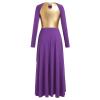 ODASDO Praise Dance Dresses for Women, Adult Lyrical Dance Costume Liturgical Worship Church Dancewear Golden Metallic Asymmetric Hem Pleated Swing Full Length Loose Fit Maxi Gown Purple S view 4