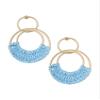 MINACHI Bohemian Blue Raffia Tassel Dangle Drop Hoop Earrings, Boho Hippie Summer Beach Jewelry Gift for Women view 1