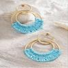 MINACHI Bohemian Blue Raffia Tassel Dangle Drop Hoop Earrings, Boho Hippie Summer Beach Jewelry Gift for Women view 2