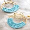 MINACHI Bohemian Blue Raffia Tassel Dangle Drop Hoop Earrings, Boho Hippie Summer Beach Jewelry Gift for Women view 3