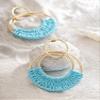 MINACHI Bohemian Blue Raffia Tassel Dangle Drop Hoop Earrings, Boho Hippie Summer Beach Jewelry Gift for Women view 4