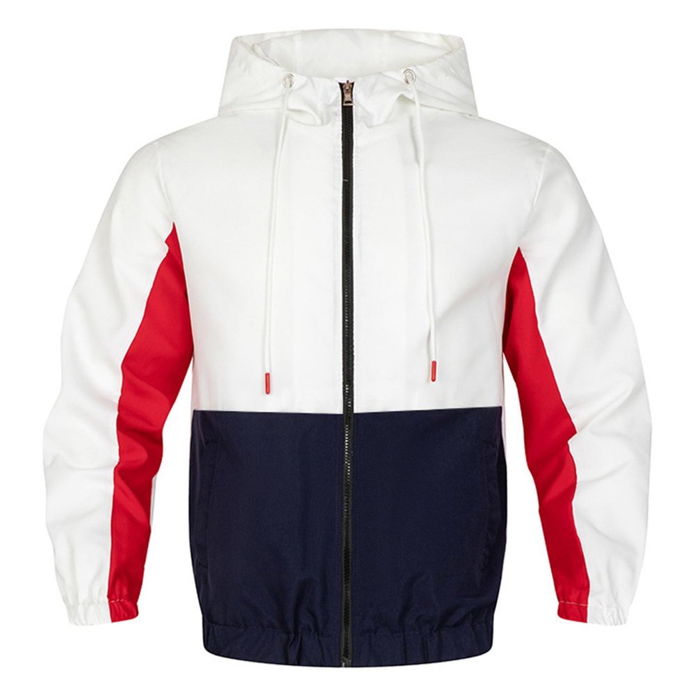 SWJGLITTR Men's Running Hoodie Jacket Color Block Zip Up Workout Outwear Lightweight Breathable Casual Pocket Hood Coat (3X-Large,White)