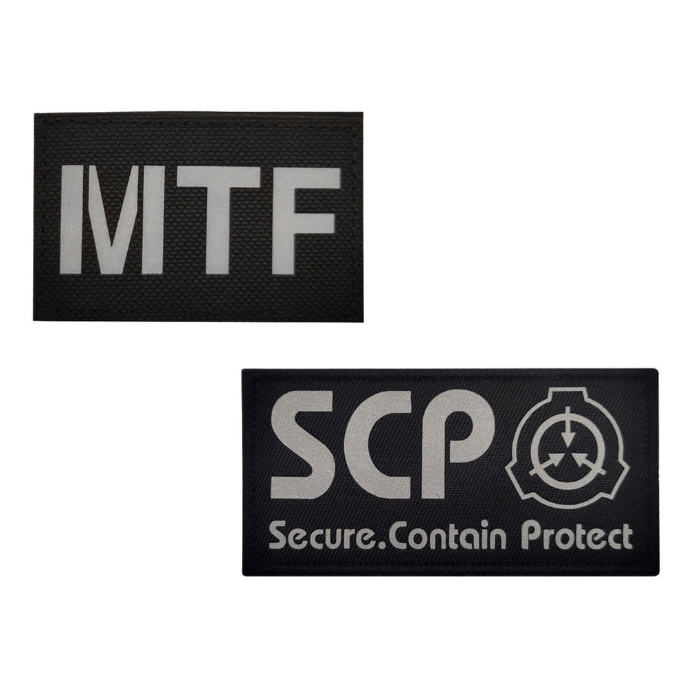 Reflective SCP MTF Patch,Special Containment Procedures Foundation Logo 3D,Embroidered Tactical Morale Military Patches Hook and Loop (2PCS B)