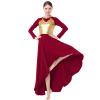 AFAVOM Praise Dance Dress for Women Metallic Gold Lyrical Dance Dress Long Sleeve Asymmetric Chiffon Flowy Skirt Shiny Color Block Liturgical Worship Dancewear Contemporary Dance Costumes Wine Red S view 2