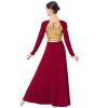 AFAVOM Praise Dance Dress for Women Metallic Gold Lyrical Dance Dress Long Sleeve Asymmetric Chiffon Flowy Skirt Shiny Color Block Liturgical Worship Dancewear Contemporary Dance Costumes Wine Red S view 3