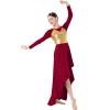 AFAVOM Praise Dance Dress for Women Metallic Gold Lyrical Dance Dress Long Sleeve Asymmetric Chiffon Flowy Skirt Shiny Color Block Liturgical Worship Dancewear Contemporary Dance Costumes Wine Red S view 4