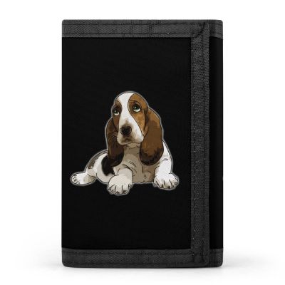 Basset Hound Trifold Wallet for Men Women Portable Slim Purse Zip Closure Pocket Wallet