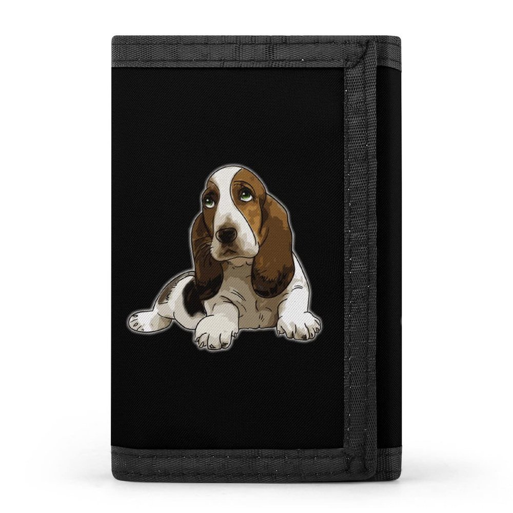 Basset Hound Trifold Wallet for Men Women Portable Slim Purse Zip Closure Pocket Wallet