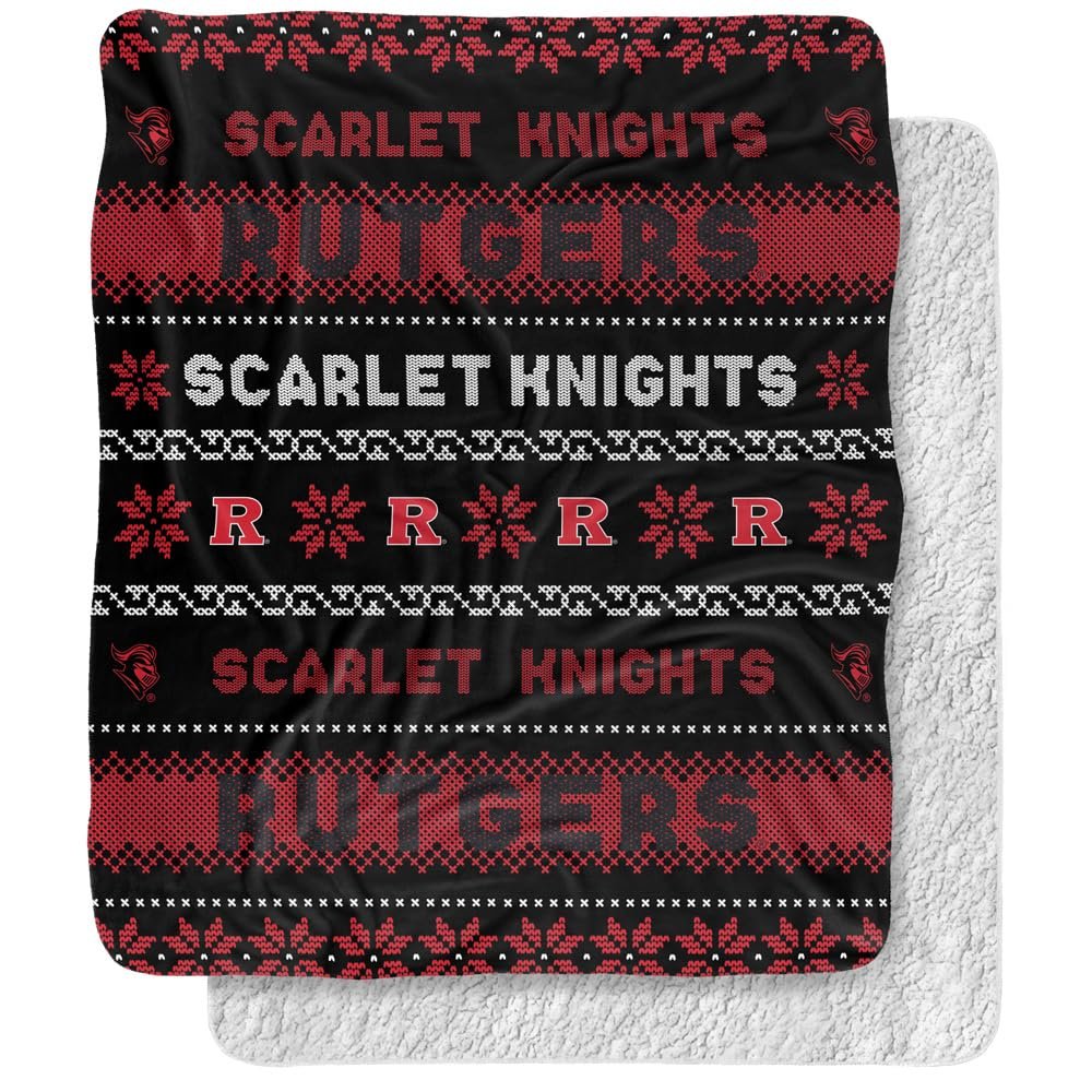 Rutgers University Blanket, 50"x60" Ugly Christmas Blanket Silky Touch Sherpa Back Super Soft Throw Blanket