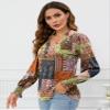 Rapbin Winter Blouses for Women V Neck Flower Printed Patchwork Tees Fashion Shirts 2025 Trendy Multiple Orange Floral L view 4