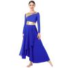 IMEKIS Royal Blue Praise Dance Dresses for Women: Metallic Bi Color Gold Liturgical Dancewear Flowy Chiffon Gowns Adult Lyrical Dance Dress Church Worship Garment Maxi Long Sleeve Outfit Royal Blue XL view 1