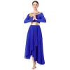 IMEKIS Royal Blue Praise Dance Dresses for Women: Metallic Bi Color Gold Liturgical Dancewear Flowy Chiffon Gowns Adult Lyrical Dance Dress Church Worship Garment Maxi Long Sleeve Outfit Royal Blue XL view 2