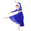 IMEKIS Royal Blue Praise Dance Dresses for Women: Metallic Bi Color Gold Liturgical Dancewear Flowy Chiffon Gowns Adult Lyrical Dance Dress Church Worship Garment Maxi Long Sleeve Outfit Royal Blue XL view 3