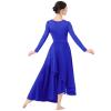 IMEKIS Royal Blue Praise Dance Dresses for Women: Metallic Bi Color Gold Liturgical Dancewear Flowy Chiffon Gowns Adult Lyrical Dance Dress Church Worship Garment Maxi Long Sleeve Outfit Royal Blue XL view 4