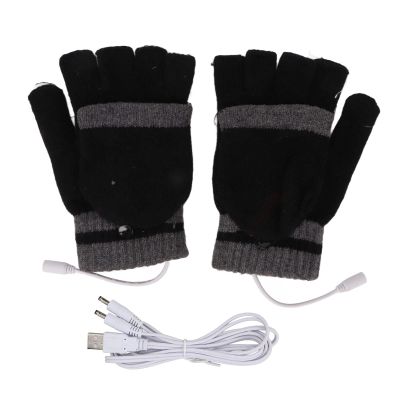 Pilipane Heated Gloves for Men Wome, USB Heated Knitting Gloves, Outdoor Indoor Hand Warmer Glove Liners Full and Half Fingers Design for Winter Comfort