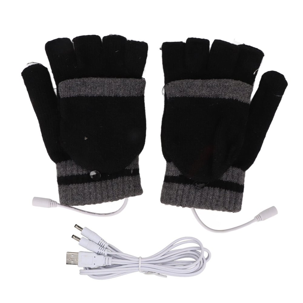 Pilipane Heated Gloves for Men Wome, USB Heated Knitting Gloves, Outdoor Indoor Hand Warmer Glove Liners Full and Half Fingers Design for Winter Comfort