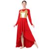 AFAVOM Praise Dance Dress for Women Metallic Gold Lyrical Dance Dress Long Sleeve Asymmetric Chiffon Flowy Skirt Shiny Color Block Liturgical Worship Dancewear Contemporary Dance Costumes Red XXL view 1