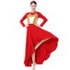 AFAVOM Praise Dance Dress for Women Metallic Gold Lyrical Dance Dress Long Sleeve Asymmetric Chiffon Flowy Skirt Shiny Color Block Liturgical Worship Dancewear Contemporary Dance Costumes Red XXL view 2